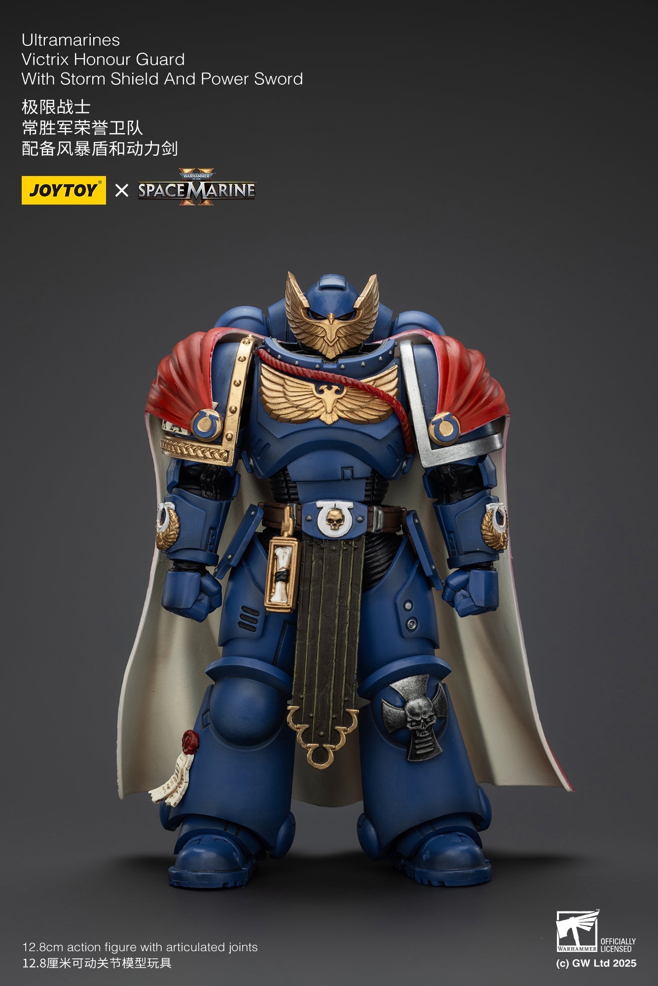 Ultramarines Victrix Honour Guard with Storm Shield And Power Sword - Warhammer SPACE MARINE II 1/18 Action Figure By JOYTOY