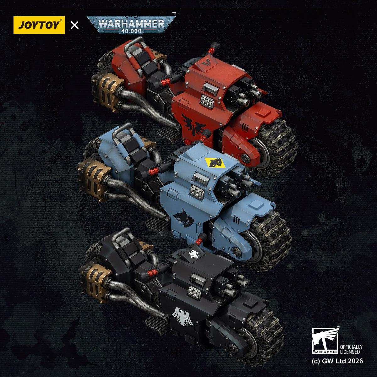 (15 MAR CUTOFF) Raider-pattern Combat Bike with twin-linked bolt rifles-Warhammer 40k 1/18 Action Figure By JOYTOY