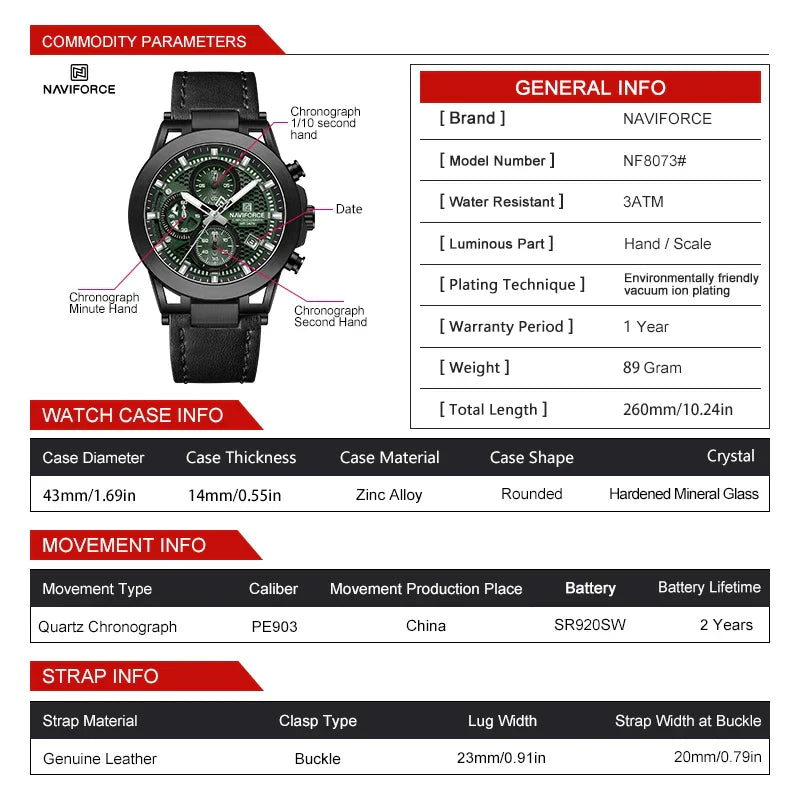 NAVIFORCE 8073 Business Waterproof Quartz Watch.