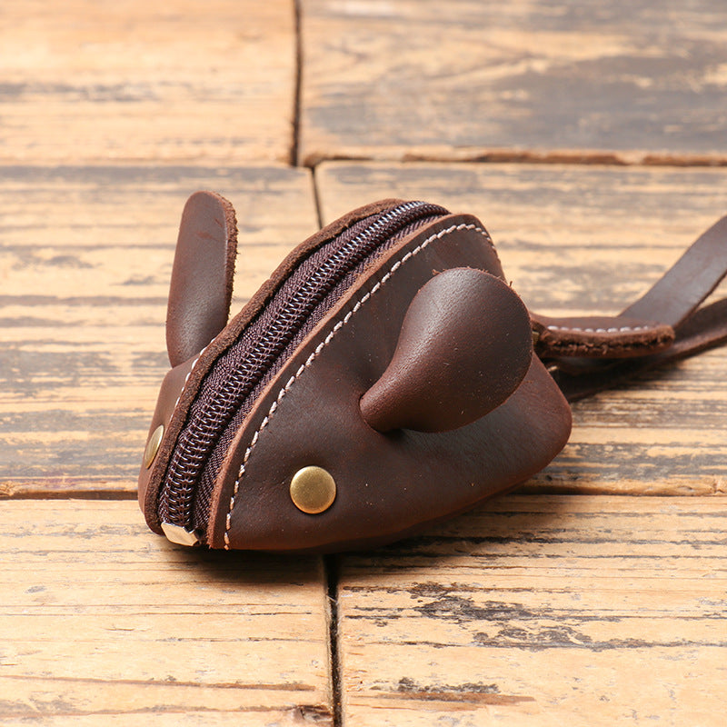 Leather Change Bag - Mouse Cartoon Key Bag