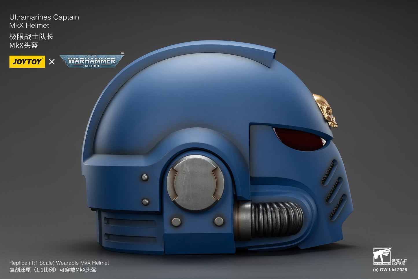 (15 MAR CUTOFF) Ultramarines Captain MkX Helmet & Display Stand- Warhammer 40k 1/1 Action Figure By JOYTOY