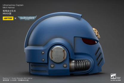 (15 MAR CUTOFF) Ultramarines Captain MkX Helmet & Display Stand- Warhammer 40k 1/1 Action Figure By JOYTOY