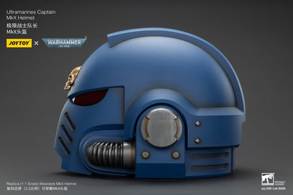 (15 MAR CUTOFF) Ultramarines Captain MkX Helmet & Display Stand- Warhammer 40k 1/1 Action Figure By JOYTOY