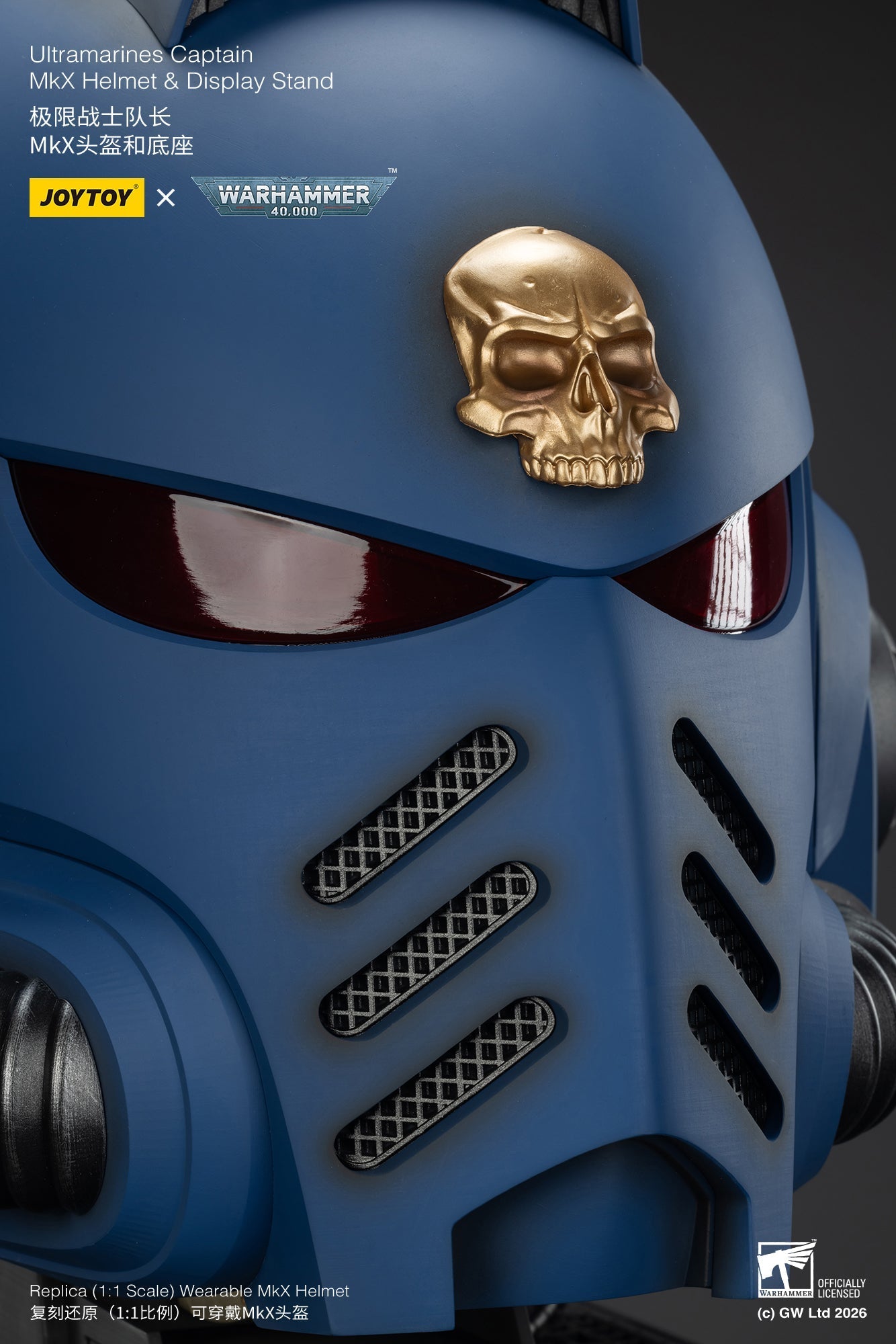 (15 MAR CUTOFF) Ultramarines Captain MkX Helmet & Display Stand- Warhammer 40k 1/1 Action Figure By JOYTOY