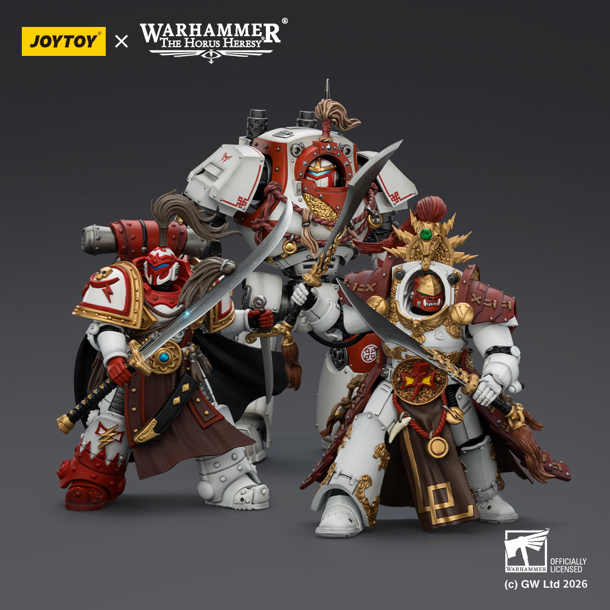 (20 MAR CUTOFF) White Scars Qin Xa & Hibou Khan &Contemptor Dreadnought-Warhammer 40k 1/18 Action Figure By JOYTOY