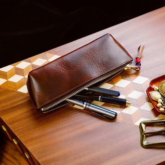 PU Leather-Handmade Genuine Leather Pencil Case (3.2mm thick)