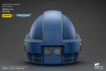(15 MAR CUTOFF) Ultramarines Captain MkX Helmet & Display Stand- Warhammer 40k 1/1 Action Figure By JOYTOY