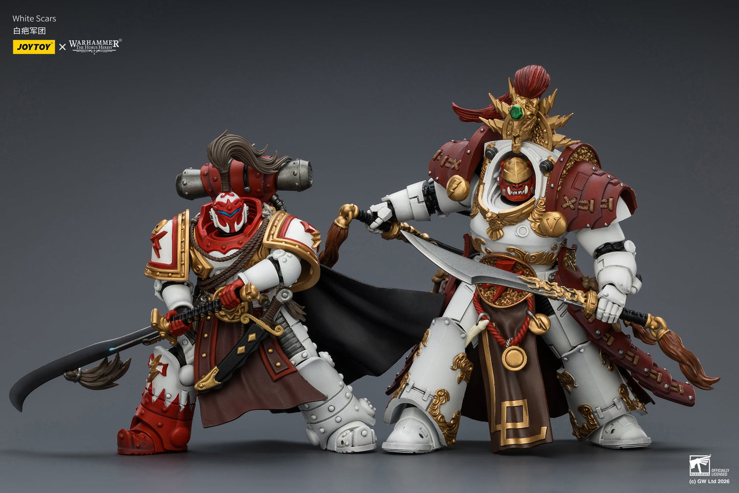 (20 MAR CUTOFF) White Scars Qin Xa & Hibou Khan &Contemptor Dreadnought-Warhammer 40k 1/18 Action Figure By JOYTOY