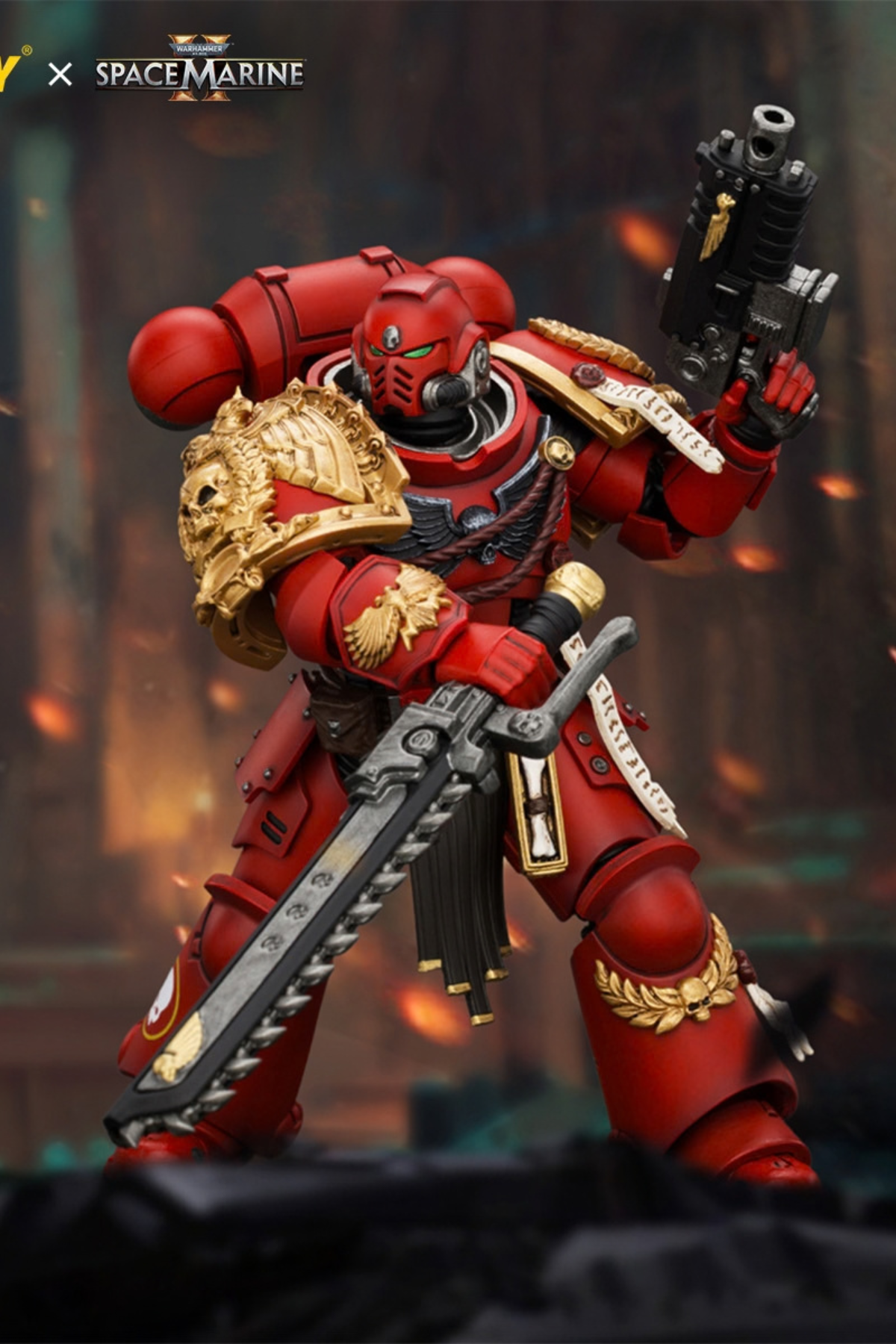 (15/10/2026)Game Edition Blood Angels Veteran with Bolt Rifle, Chainsword and Bolt Pistol and Plasma Pistol - Warhammer 40k 1/18 Action Figure By JOYTOY