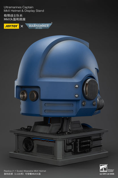 (15 MAR CUTOFF) Ultramarines Captain MkX Helmet & Display Stand- Warhammer 40k 1/1 Action Figure By JOYTOY