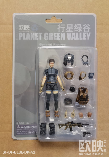 (INSTOCK) General Female Action Figure  -DF-BLUE -  Planet Green Valley 1/18 Action Figure