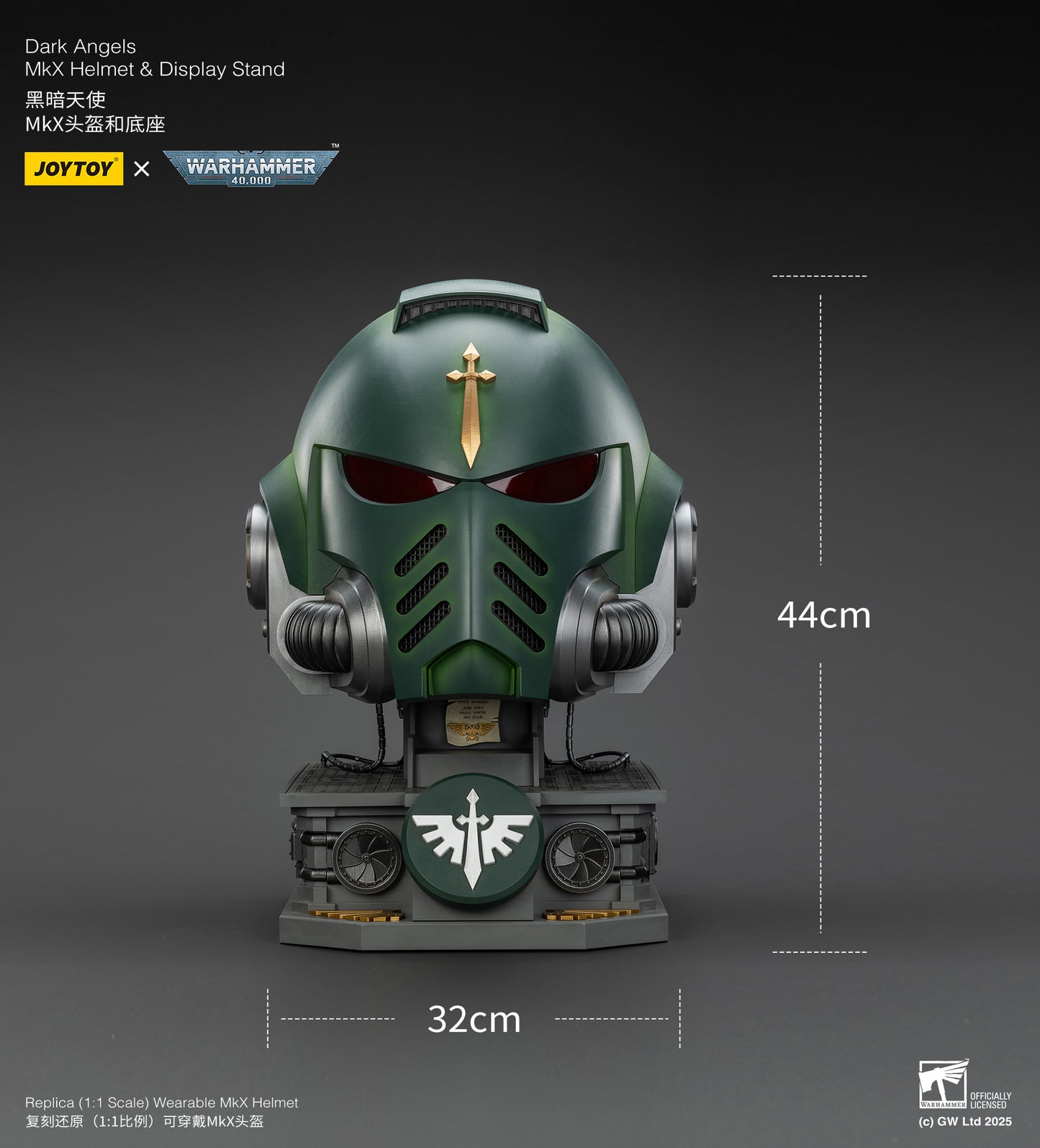 Dark Angels MkX 1:1 Helmet & Display Stand - 1/1 Warhammer 40K Helmet By JOYTOY