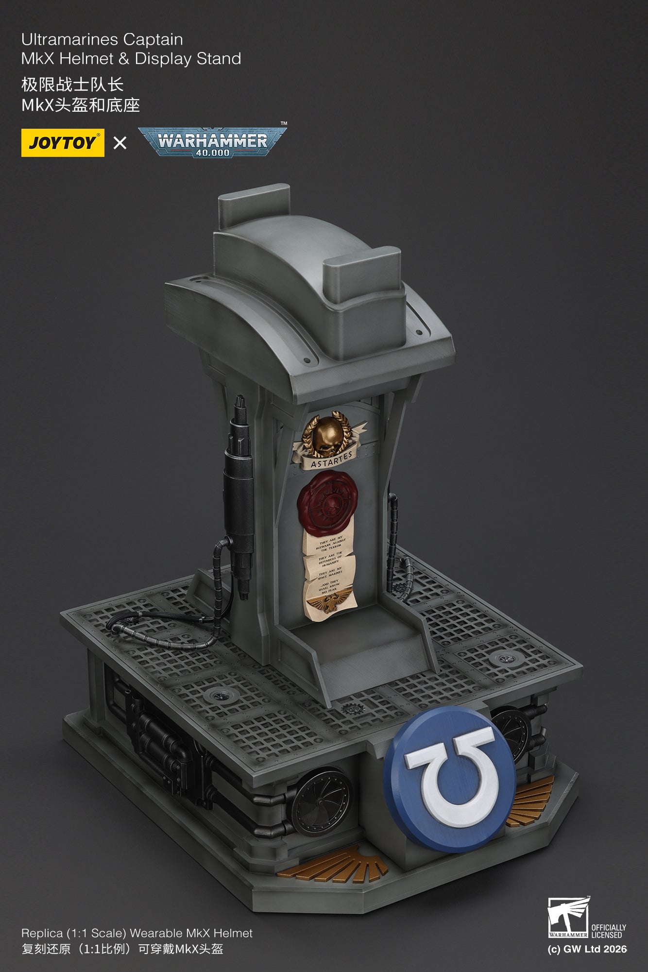 (15 MAR CUTOFF) Ultramarines Captain MkX Helmet & Display Stand- Warhammer 40k 1/1 Action Figure By JOYTOY