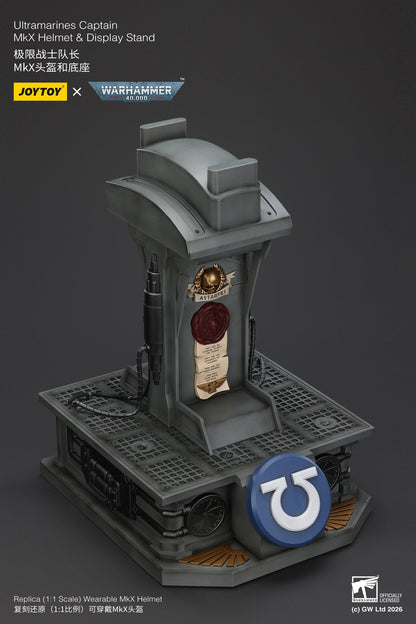 (15 MAR CUTOFF) Ultramarines Captain MkX Helmet & Display Stand- Warhammer 40k 1/1 Action Figure By JOYTOY