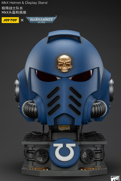 (15 MAR CUTOFF) Ultramarines Captain MkX Helmet & Display Stand- Warhammer 40k 1/1 Action Figure By JOYTOY