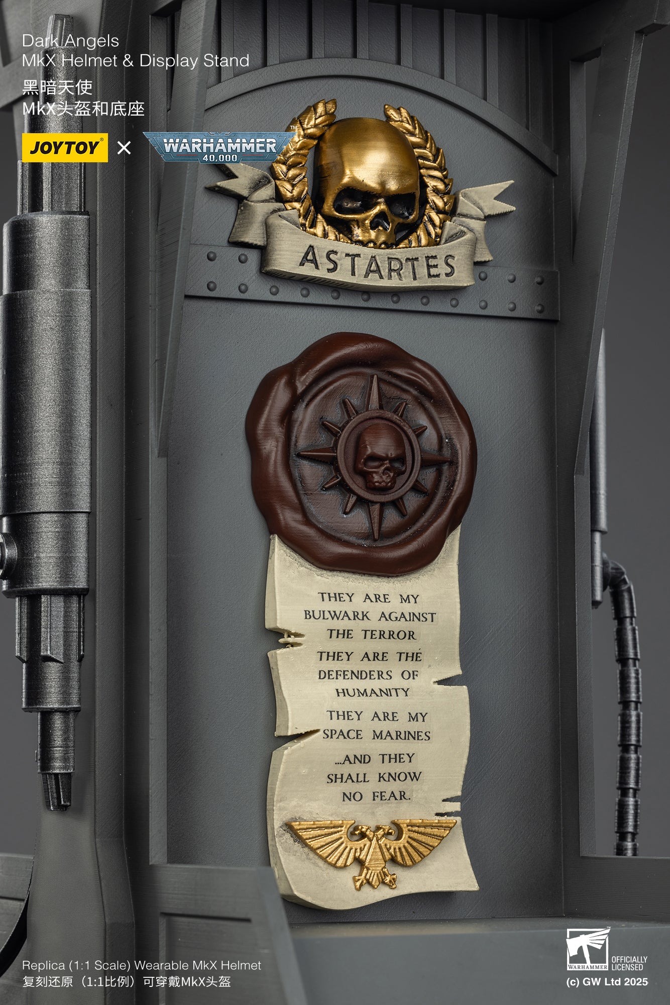 Dark Angels MkX 1:1 Helmet & Display Stand - 1/1 Warhammer 40K Helmet By JOYTOY