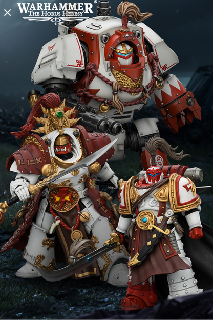 (20 MAR CUTOFF) White Scars Qin Xa & Hibou Khan &Contemptor Dreadnought-Warhammer 40k 1/18 Action Figure By JOYTOY