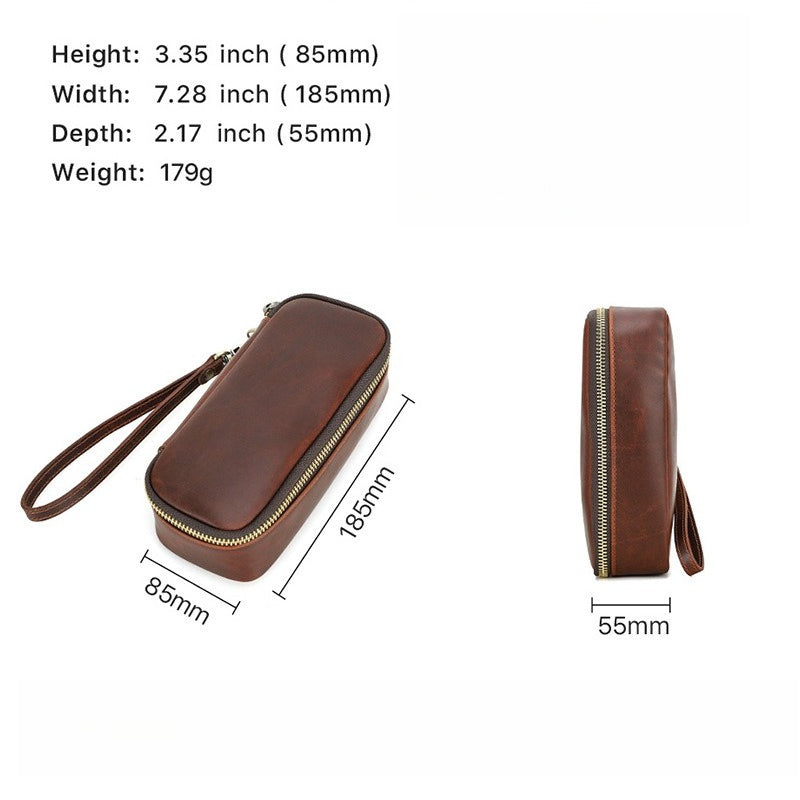 Cowhide zipper portable pipe bag (18.5 * 8.5 * 5.5cm)