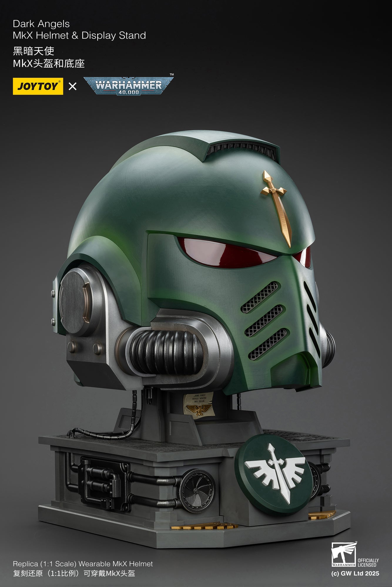 Dark Angels MkX 1:1 Helmet & Display Stand - 1/1 Warhammer 40K Helmet By JOYTOY