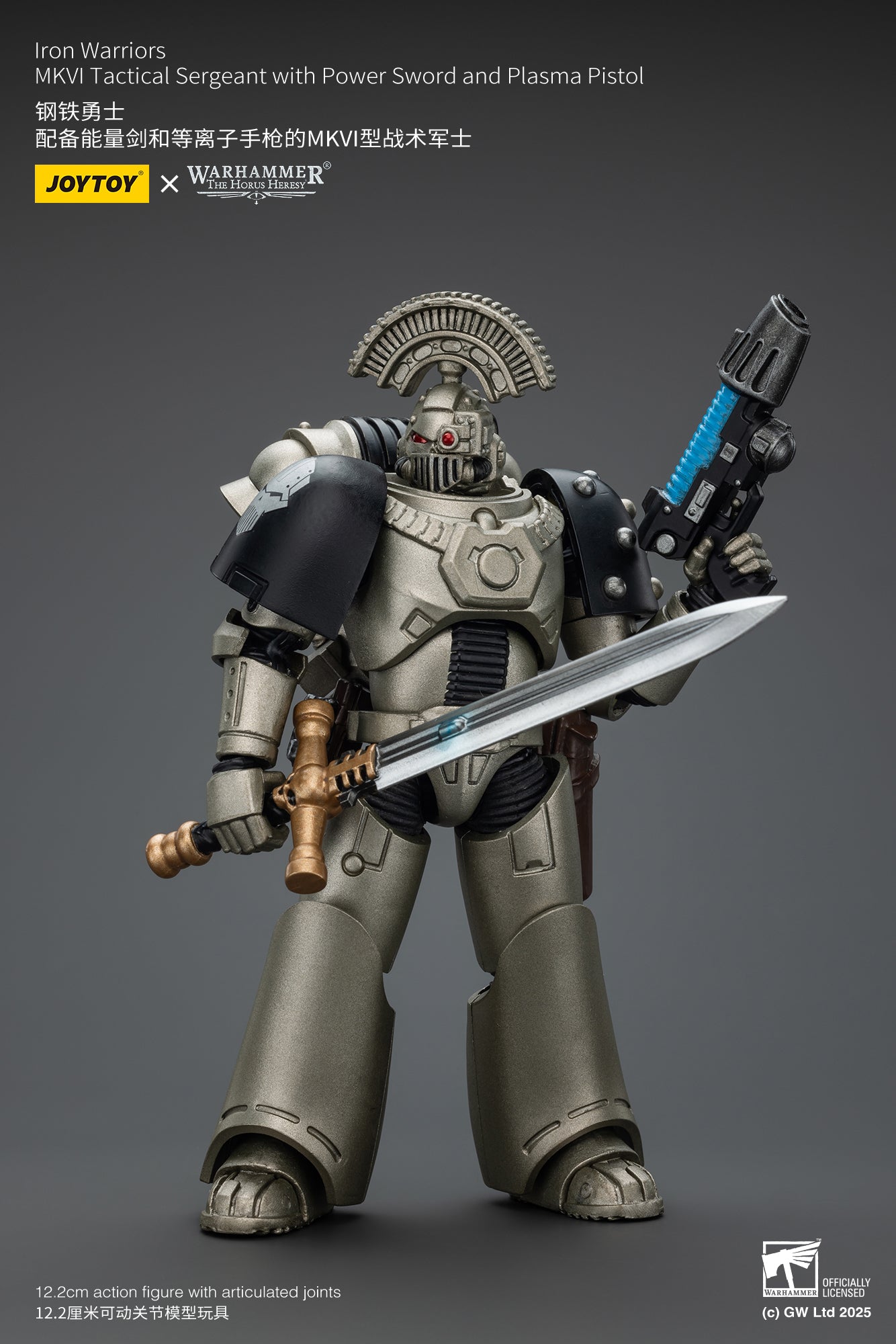 Iron Warriors MKVI Tactical Sergeant with Power Sword and Plasma Pistol - 1/18 Warhammer The Horus Heresy Action Figure By JOYTOY