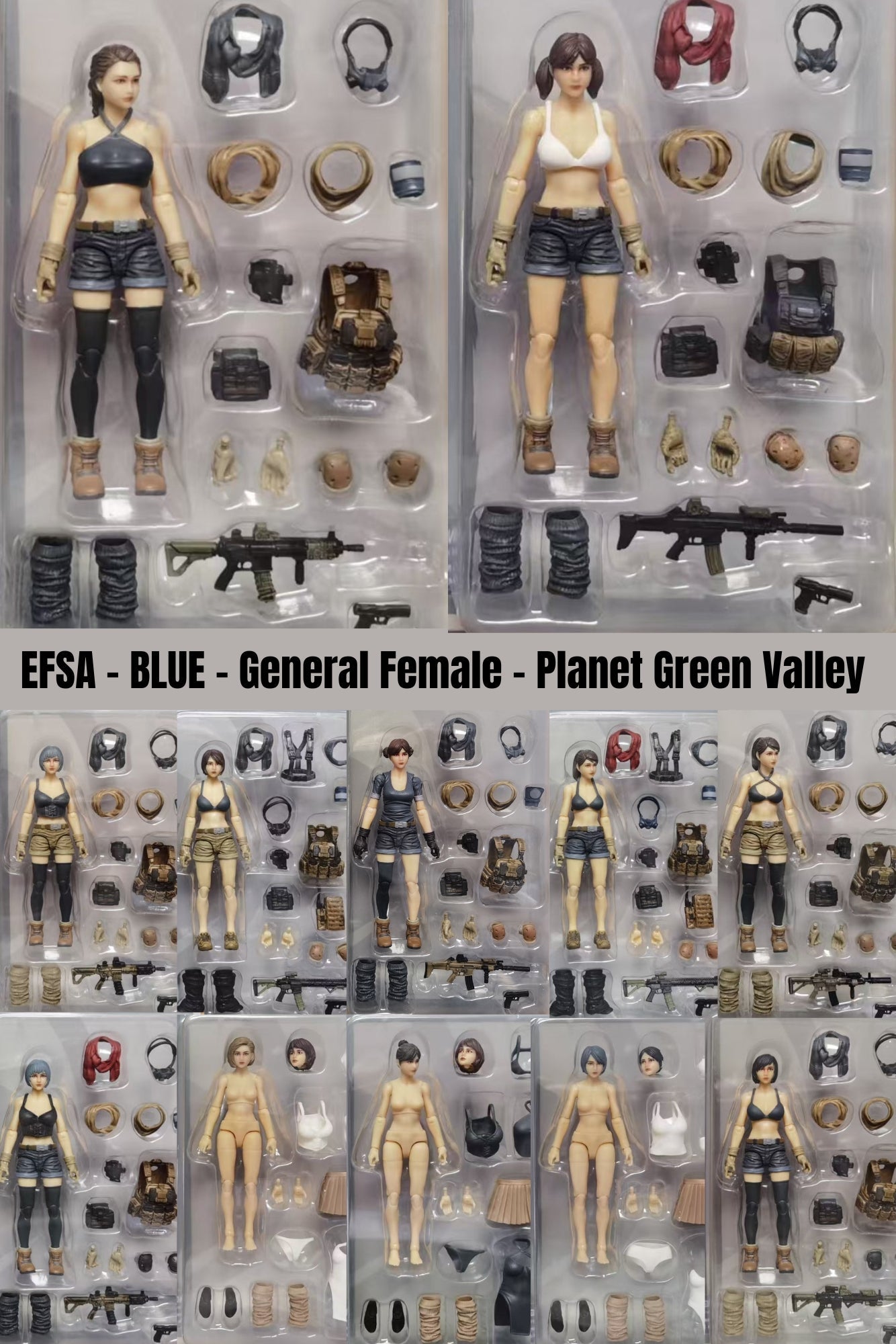 (INSTOCK)  EFSA - BLUE - General Female - 1/18 Action Figure by Planet Green Valley