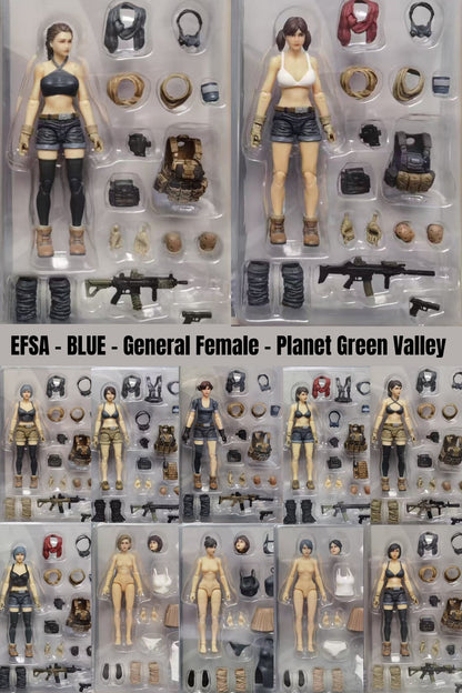 (INSTOCK)  EFSA - BLUE - General Female - 1/18 Action Figure by Planet Green Valley