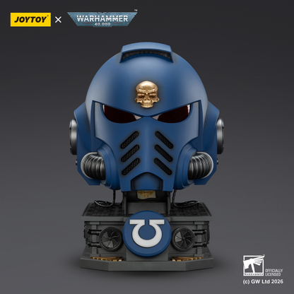 (15 MAR CUTOFF) Ultramarines Captain MkX Helmet & Display Stand- Warhammer 40k 1/1 Action Figure By JOYTOY