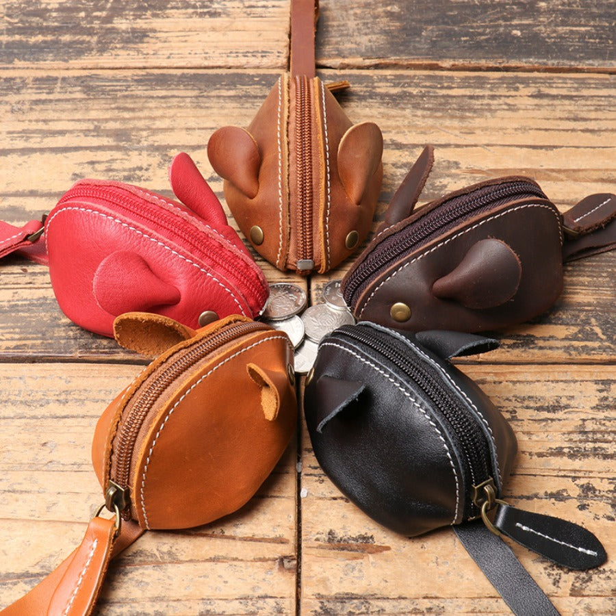 Leather Change Bag - Mouse Cartoon Key Bag