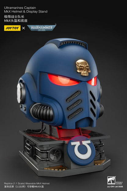 (15 MAR CUTOFF) Ultramarines Captain MkX Helmet & Display Stand- Warhammer 40k 1/1 Action Figure By JOYTOY