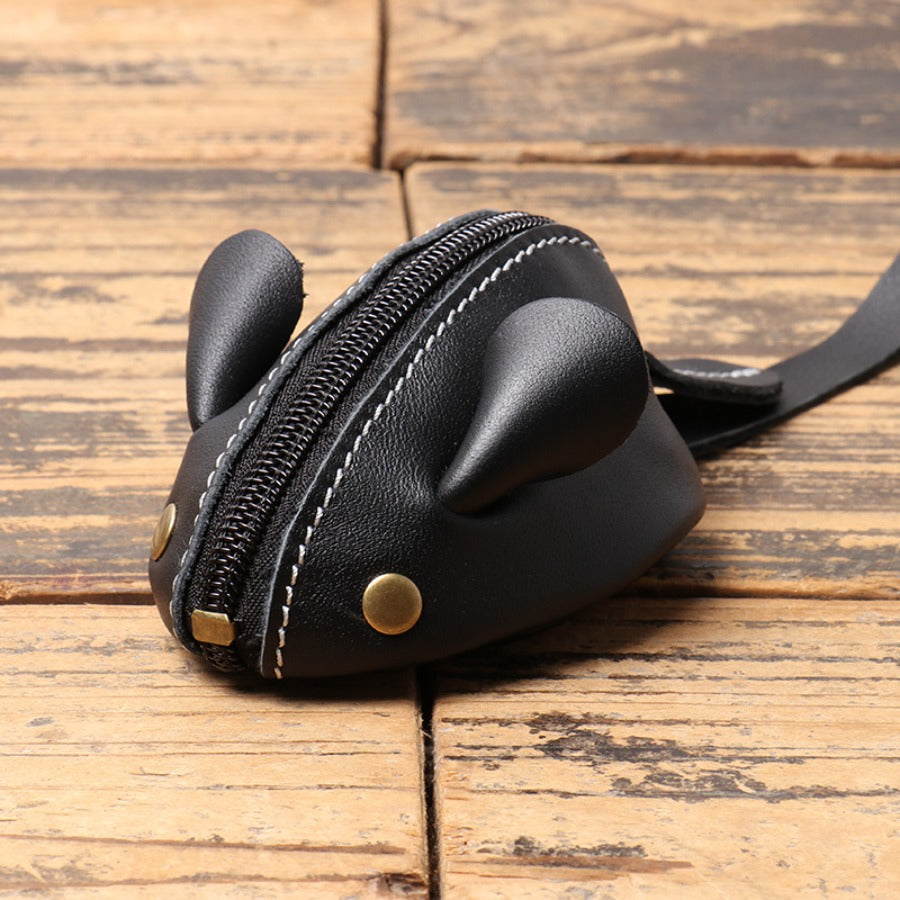 Leather Change Bag - Mouse Cartoon Key Bag