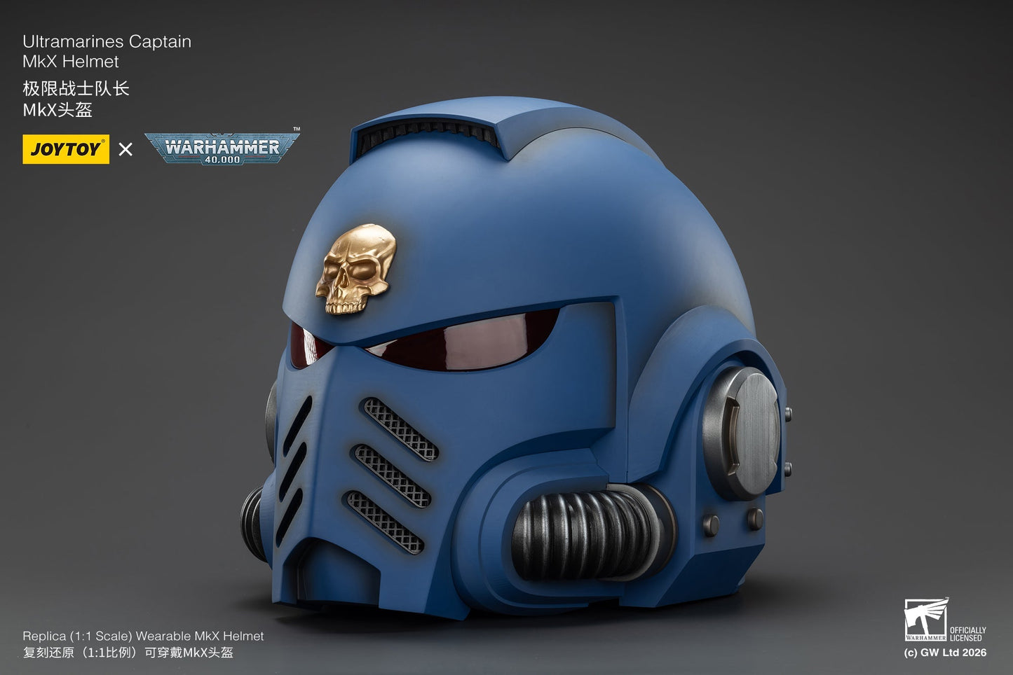 (15 MAR CUTOFF) Ultramarines Captain MkX Helmet & Display Stand- Warhammer 40k 1/1 Action Figure By JOYTOY