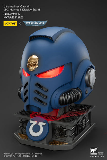 (15 MAR CUTOFF) Ultramarines Captain MkX Helmet & Display Stand- Warhammer 40k 1/1 Action Figure By JOYTOY
