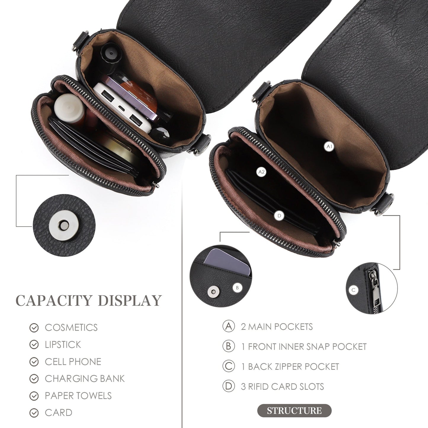Women's Leather Bag - Shoulder Mobile Phone Bag for Women