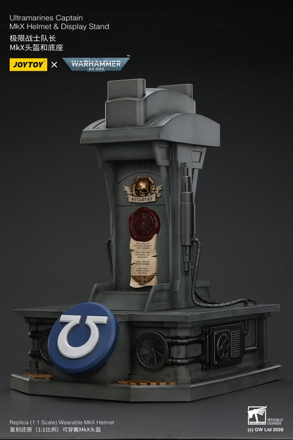 (15 MAR CUTOFF) Ultramarines Captain MkX Helmet & Display Stand- Warhammer 40k 1/1 Action Figure By JOYTOY