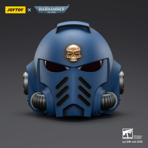 (15 MAR CUTOFF) Ultramarines Captain MkX Helmet & Display Stand- Warhammer 40k 1/1 Action Figure By JOYTOY