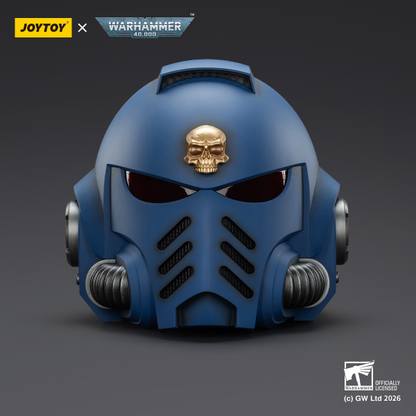 (15 MAR CUTOFF) Ultramarines Captain MkX Helmet & Display Stand- Warhammer 40k 1/1 Action Figure By JOYTOY