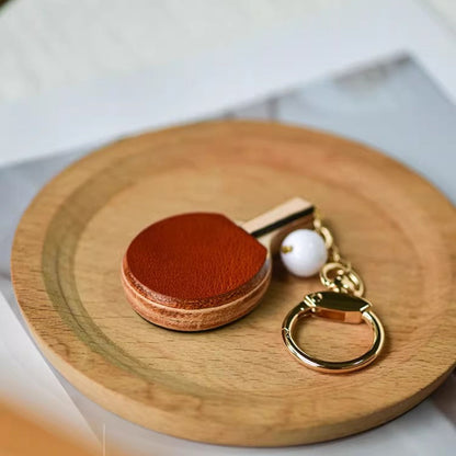 Leather Bag Pendant - Mini Ping Pong Racket