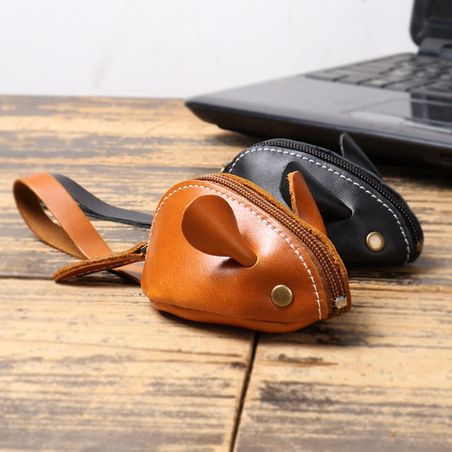 Leather Change Bag - Mouse Cartoon Key Bag