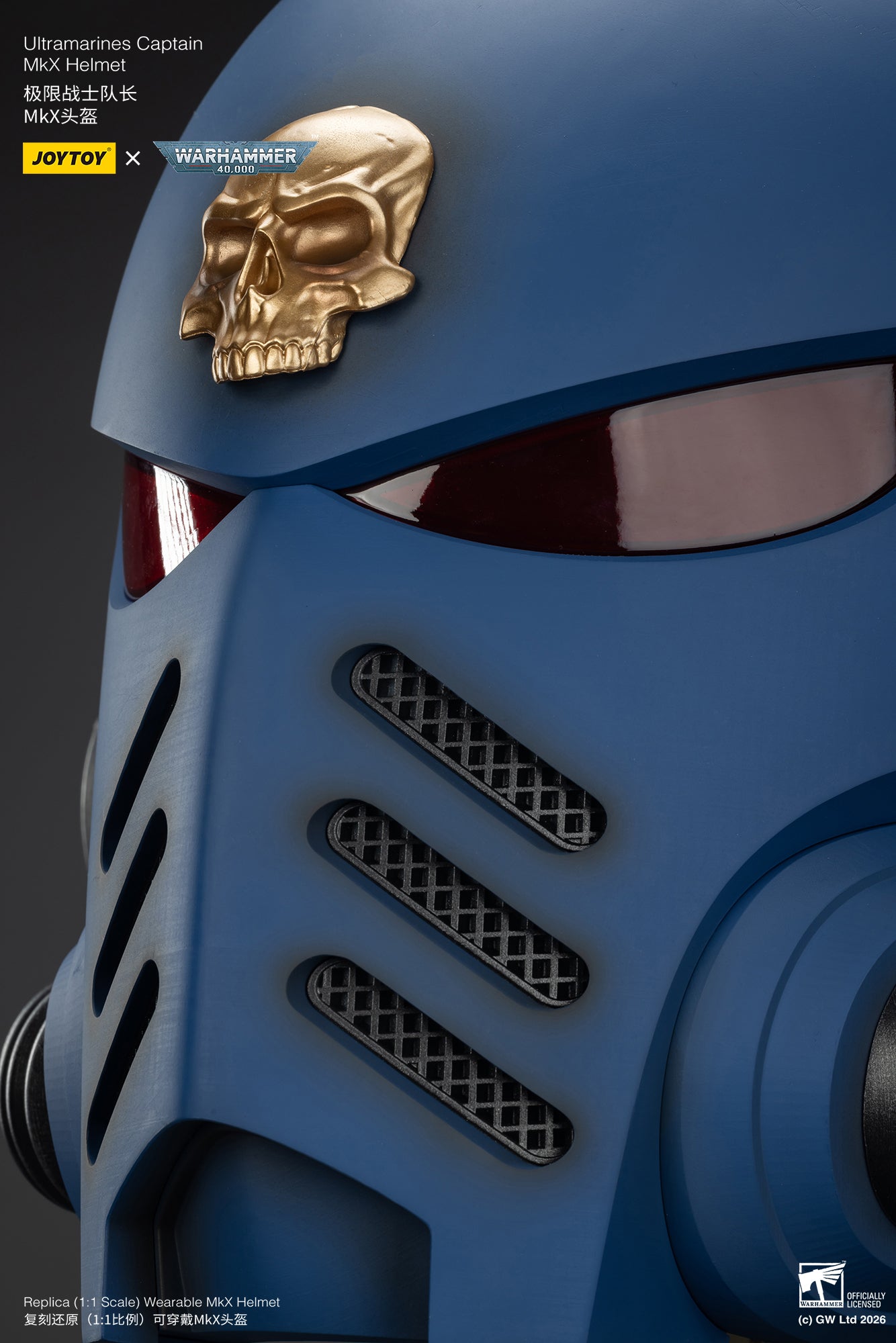 (15 MAR CUTOFF) Ultramarines Captain MkX Helmet & Display Stand- Warhammer 40k 1/1 Action Figure By JOYTOY