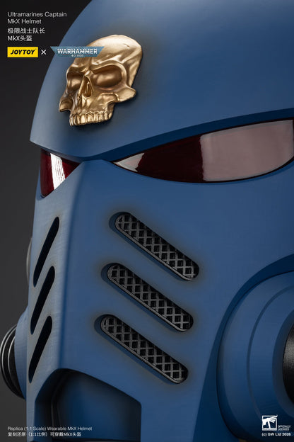 (15 MAR CUTOFF) Ultramarines Captain MkX Helmet & Display Stand- Warhammer 40k 1/1 Action Figure By JOYTOY