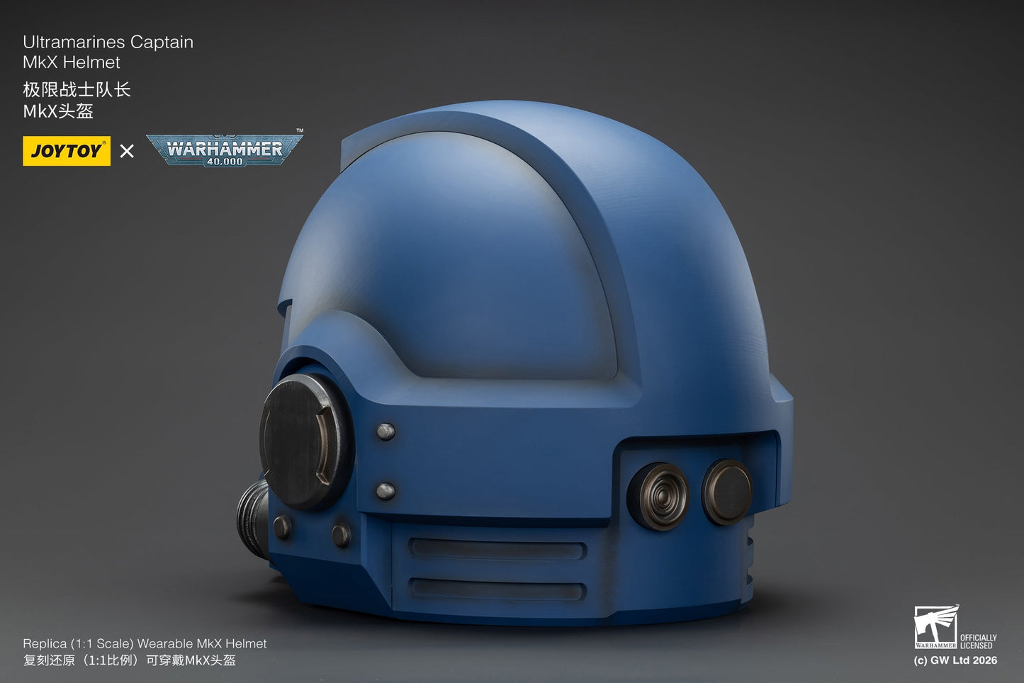 (15 MAR CUTOFF) Ultramarines Captain MkX Helmet & Display Stand- Warhammer 40k 1/1 Action Figure By JOYTOY