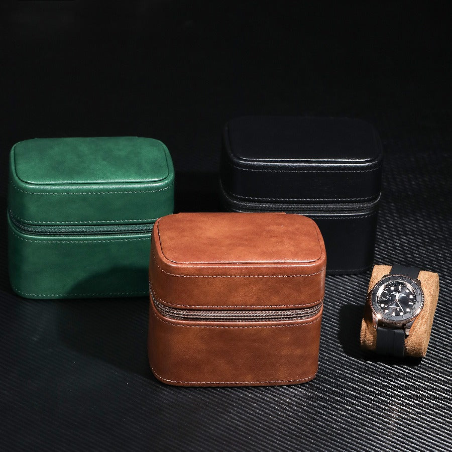 Pu Leather Lychee Pattern Watch Box - with Zipper