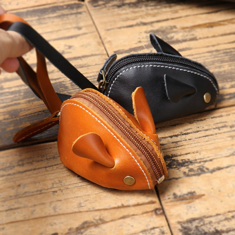 Leather Change Bag - Mouse Cartoon Key Bag