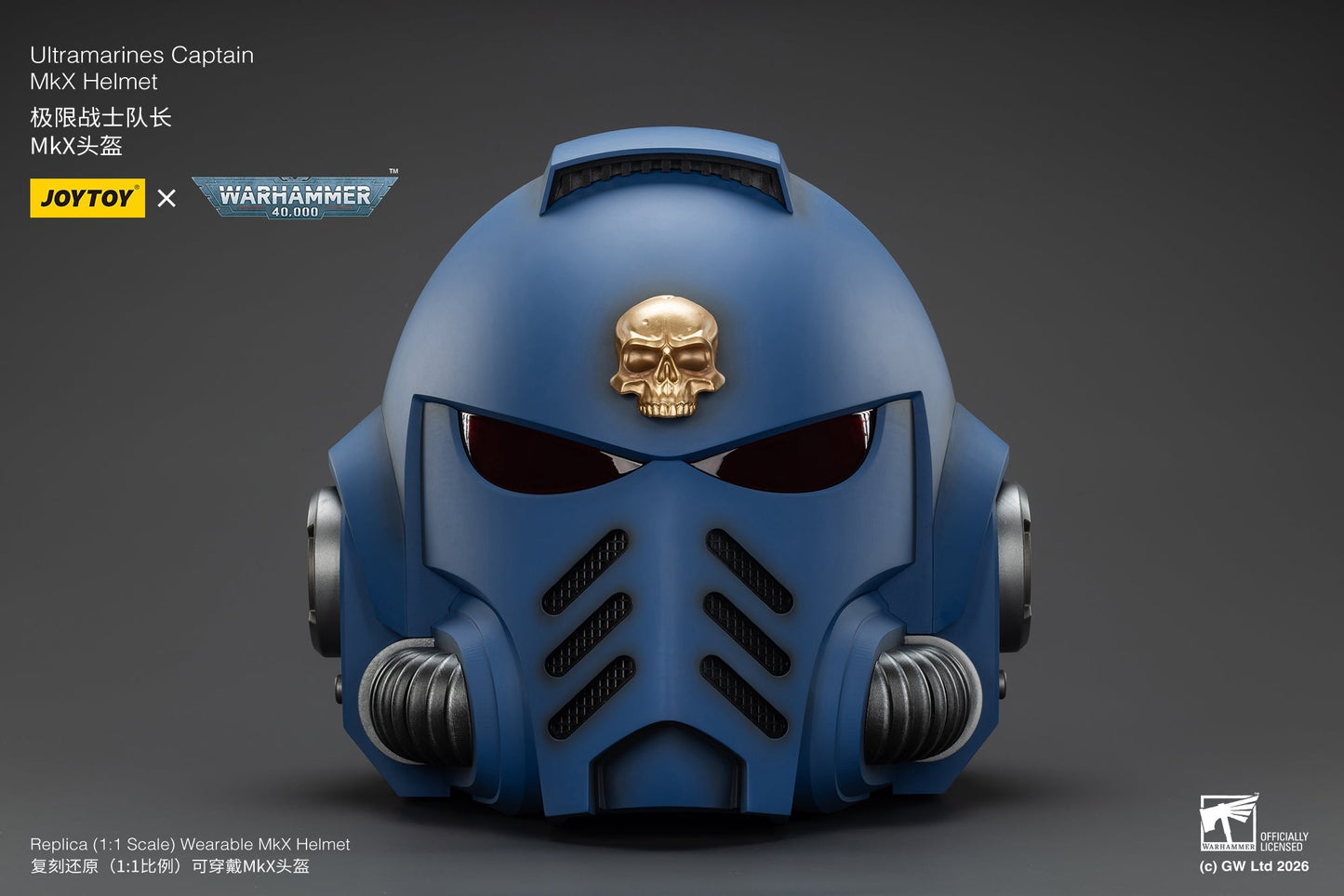 (15 MAR CUTOFF) Ultramarines Captain MkX Helmet & Display Stand- Warhammer 40k 1/1 Action Figure By JOYTOY