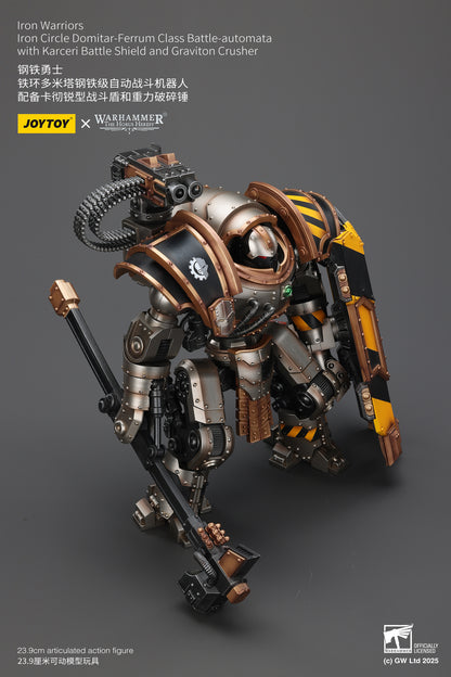 Iron Warriors Iron Circle Domitar-Ferrum Class Battle-automata with Karceri Battle Shield and Graviton Crusher - Warhammer 40K 1/18 Action Figure By JOYTOY