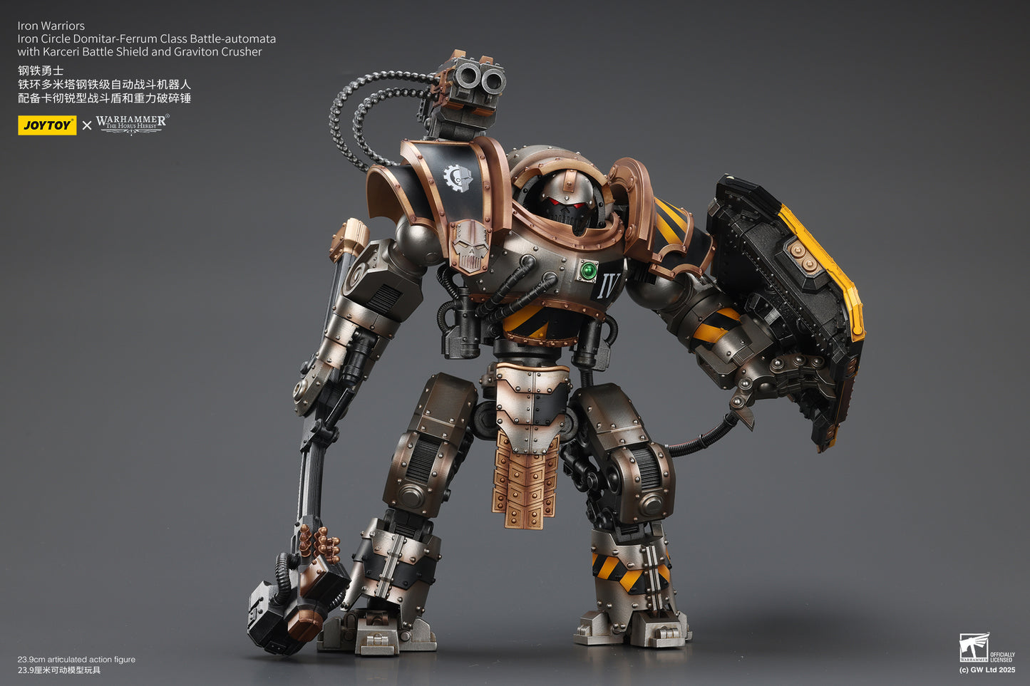 Iron Warriors Iron Circle Domitar-Ferrum Class Battle-automata with Karceri Battle Shield and Graviton Crusher - Warhammer 40K 1/18 Action Figure By JOYTOY