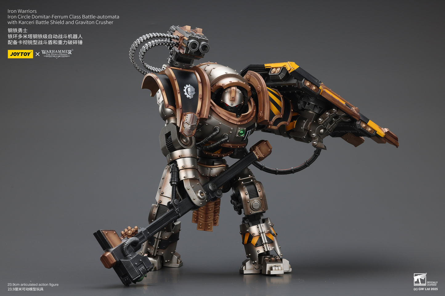Iron Warriors Iron Circle Domitar-Ferrum Class Battle-automata with Karceri Battle Shield and Graviton Crusher - Warhammer 40K 1/18 Action Figure By JOYTOY