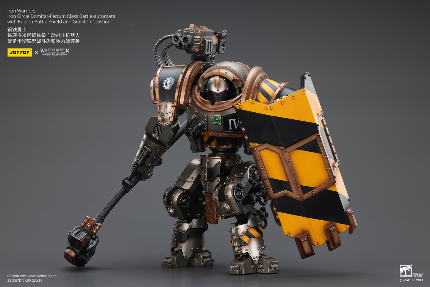 Iron Warriors Iron Circle Domitar-Ferrum Class Battle-automata with Karceri Battle Shield and Graviton Crusher - Warhammer 40K 1/18 Action Figure By JOYTOY