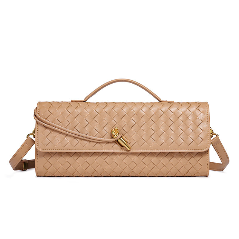 Women's Leather Bag - Woven Shoulder Baguette Bag（31*16*5）