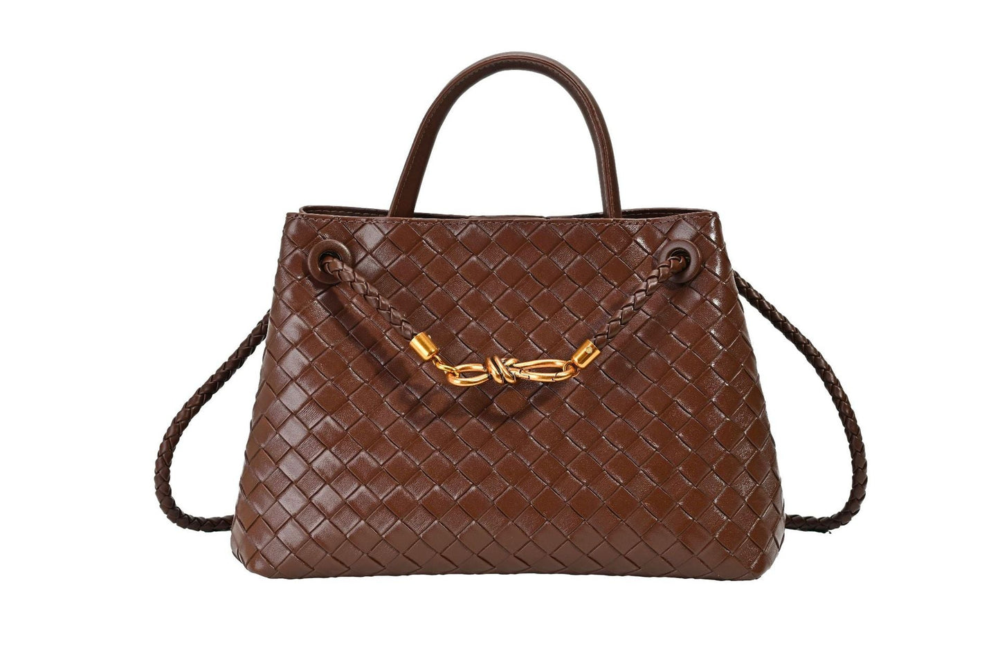Women's Leather Bag - Metal Cord Braided Shoulder Bag